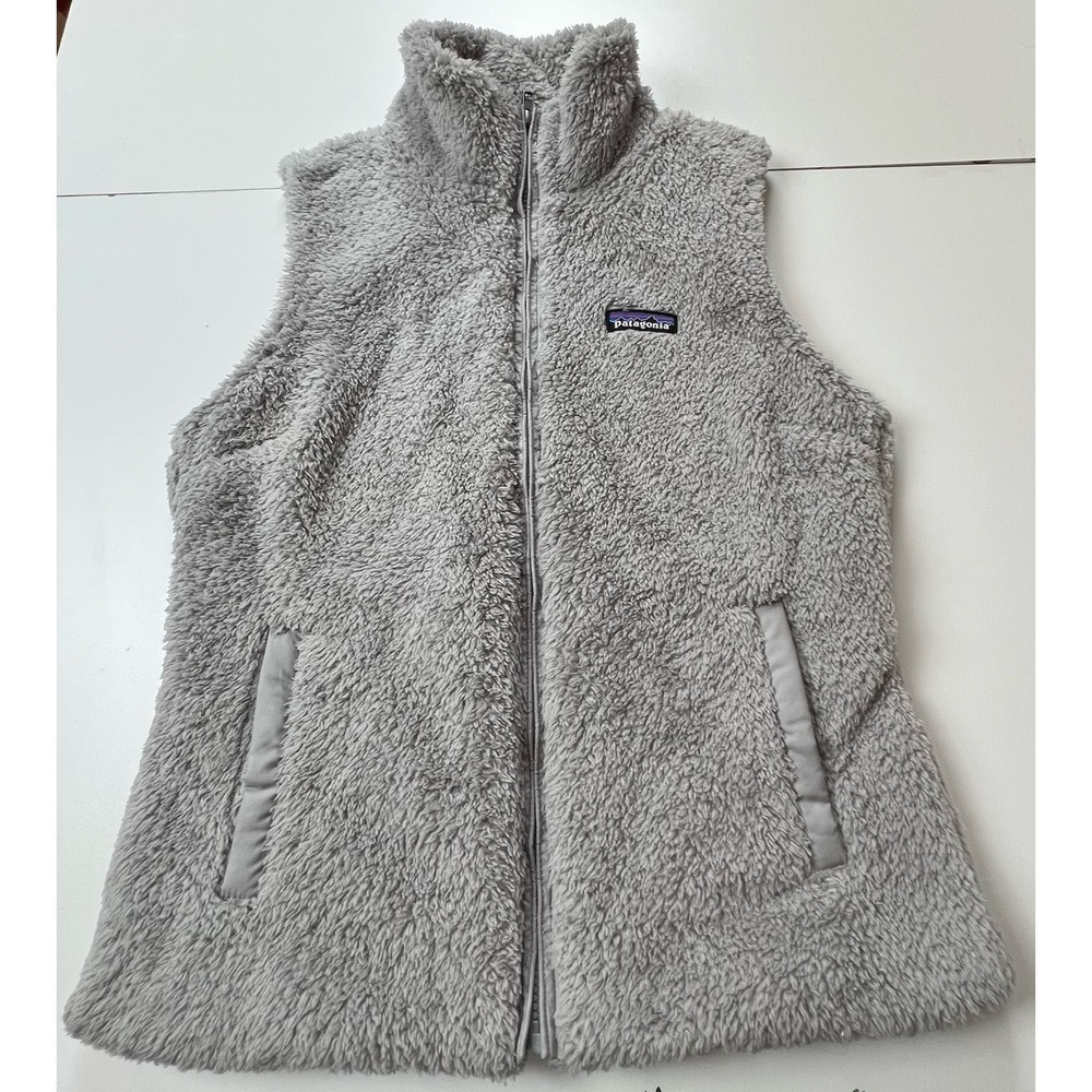 Patagonia Women's Gray Faux Sherpa Vest Lined Pockets Logo Full Zip Medium